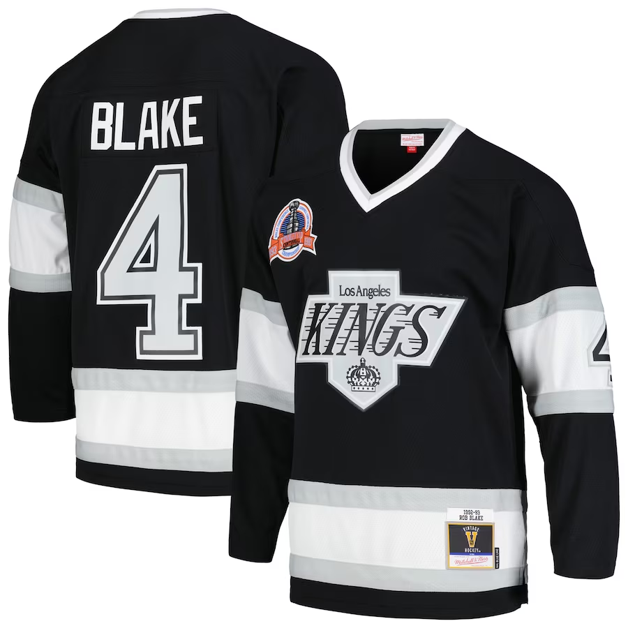 Men's Los Angeles Kings Rob Blake Mitchell #4 Ness Black 1992/93 Blue Line Jersey